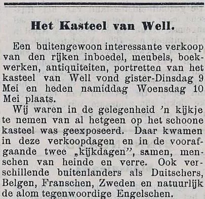 Kasteel- en inboedelverkoop 9 en 10 mei 1905